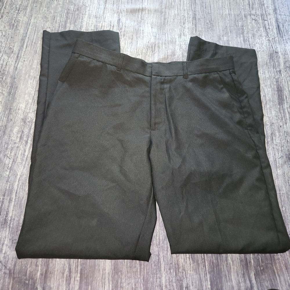 Perry Ellis Mens Black Slim Fit Dress Pants 32x32 Flat Front 4BMB9012